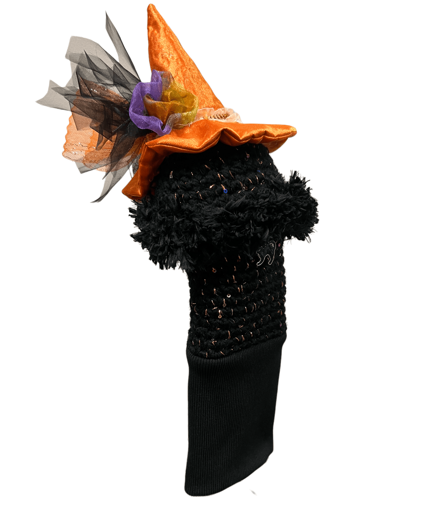 Head Cover (Halloween) - Satin Orange Hat with Speckled Veil