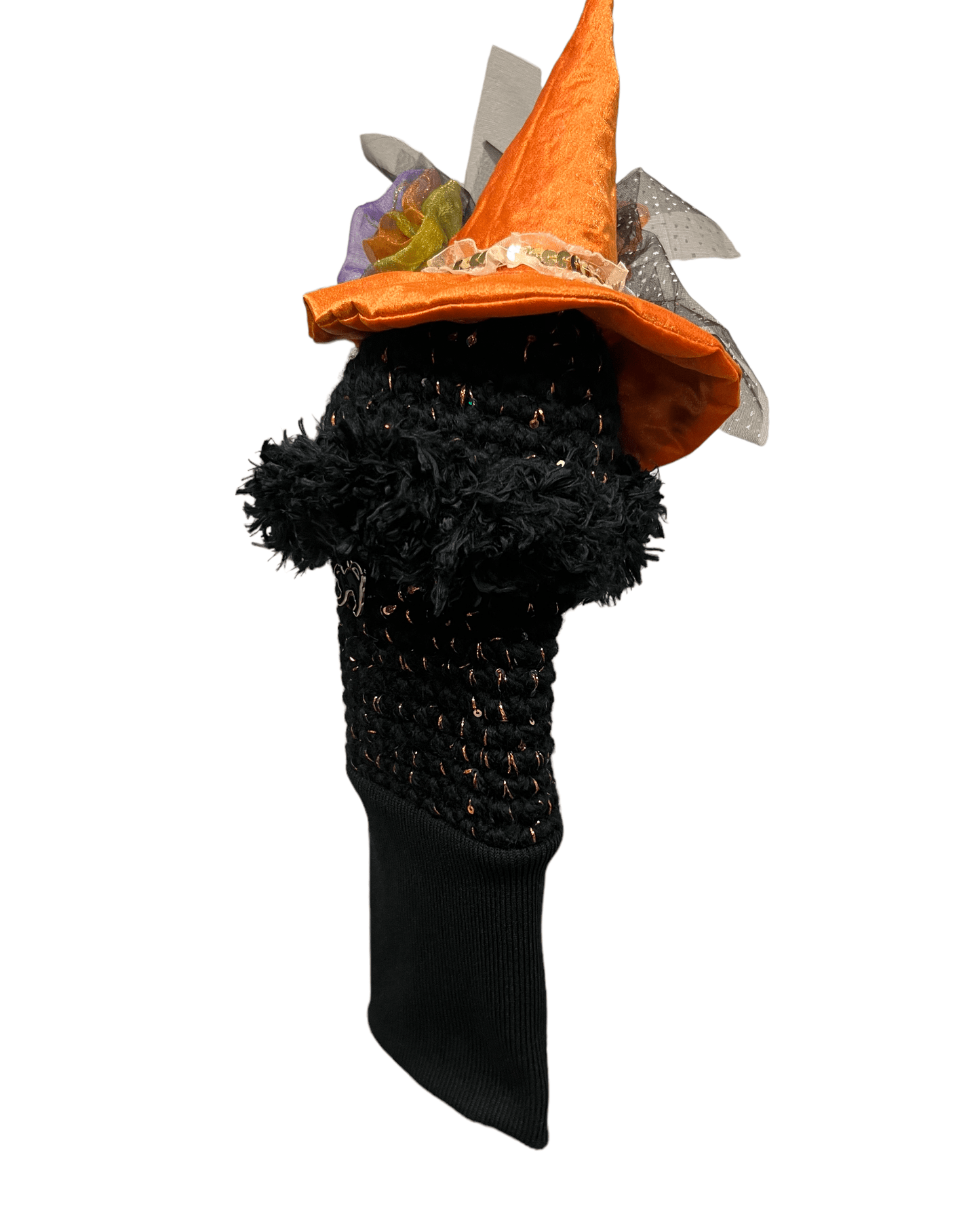 Head Cover (Halloween) - Satin Orange Hat with Speckled Veil